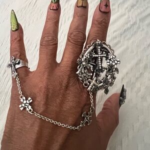 Vintage Adjustable Silver Cross Chain Ring